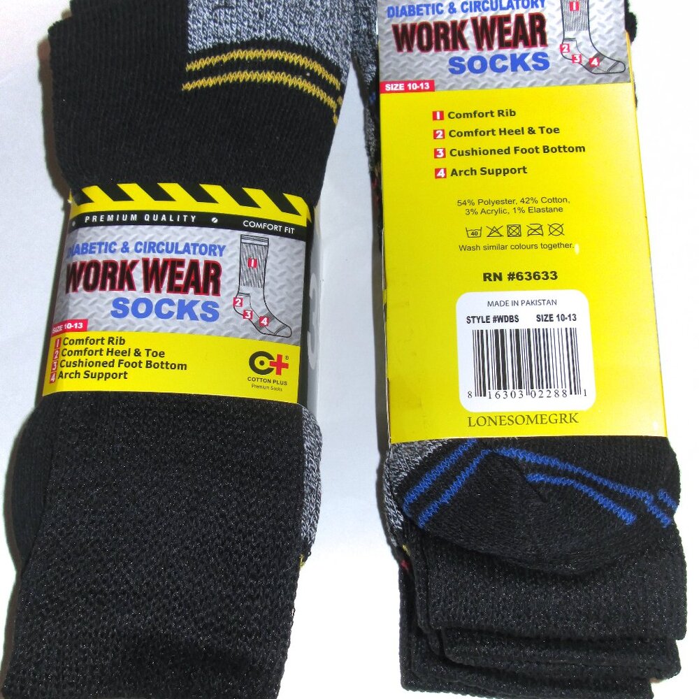 6 Pairs Mens Diabetic Top Stretch Cotton Blend Mid Calf Medical Work Crew Socks